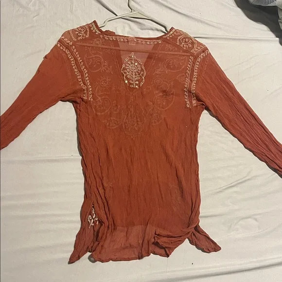 Boho Chic Embroidered Terracotta Tunic - Picture 3 of 3